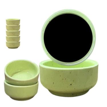 Imagem de Kit 50 Molheira Porta Shoyu Nozoki Porcelana Verde Mesclado 60mL - Pra