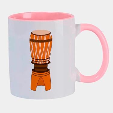 Imagem de Caneca Branca com Alça e Interna Rosa Porcelana - ATABAQUE TAMBOR DESENHO UMBANDA