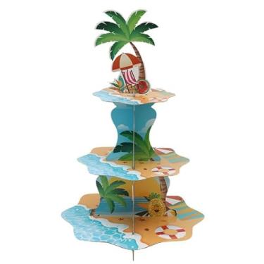 Imagem de LeDuo Suporte de cupcake havaiano de 3 camadas, tema de olá, verão, decoração de cupcake, sobremesa tropical, para verão, piscina, praia, chá de bebê, artigos de festa de aniversário