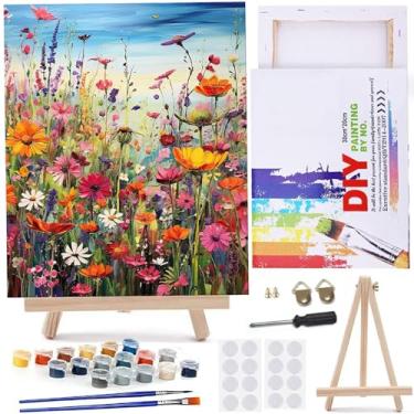 Imagem de MaiMMaledy Kit de pintura por números para adultos iniciantes imagens em tela com desenho emoldurado pigmento acrílico com cavalete de triângulo de madeira flores-B 20x30 cm C cm