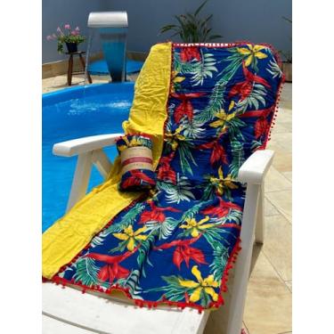 Imagem de Canga Toalha Saída de Praia Piscina Atoalhada Dupla Face Estampada Com Pompons (Estampa 21)