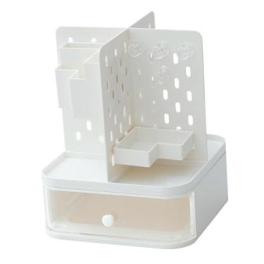 Imagem de YWJLQH Organizador de mesa com gaveta pegboard organizador de maquiagem recipiente organização rack de armazenamento para sala de aula escola quarto, Branco