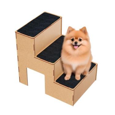 Imagem de Escada 3 Degraus MDF para Pet Carpete Antiderrapante - Deliquadros