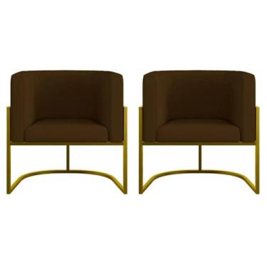 Imagem de Kit 2 Poltronas Decorativa Luxo Base de Metal Dourada Escritório Recep