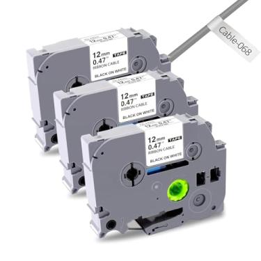 Imagem de Fita de substituição de etiqueta compatível para Brother P-Touch Fita de ID de cabo flexível TZe-FX231, fita laminada de fio flexível Tze para PT-D210 PT-H100 PT-H110, preto sobre branco 1/2" x 26,2", pacote com 3