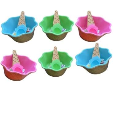 Imagem de 6 Potes De Sobremesa Casquinha De Sorvete C/Colher 250ml