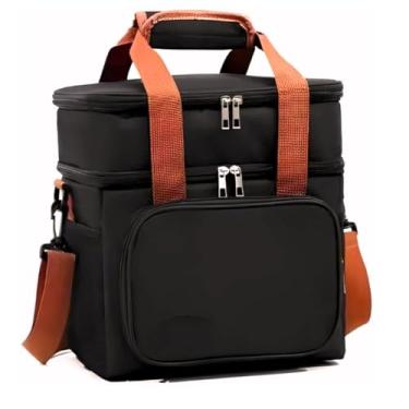 Imagem de Bolsa Termica Lancheira Transversal Alça de Ombro Dois Andares Academia Trabalho Dois Compartimentos Fitness Comida Bolsa Para Marmita Bebida (Preto)