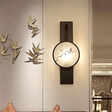 Imagem de HOSETEON Luzes de parede estilo chinês oriental tradicional arandela pintura de tinta redonda luminária metal ferro + decoração de parede para corredor de roupa