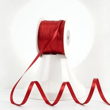 Imagem de MEEDEE Fita de cetim vermelha 1/10.2 cm Lux dupla face cetim carretel 100 jardas fita vermelha fina para artesanato, embrulho de presente, ornamentos, decoração de férias, laço de cabelo, casamento