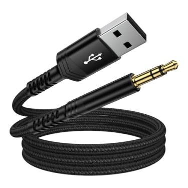 Imagem de CIQILY Cabo auxiliar de áudio USB para 3,5 mm, adaptador USB macho para conector auxiliar macho TRS, cabo de áudio trançado estéreo para fones de ouvido, alto-falante, PC, laptop, Windows, PS5, PS4