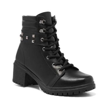 Imagem de Bota Coturno Feminino Cano Baixo Salto Tratorada Estilosa - Stessy Sho