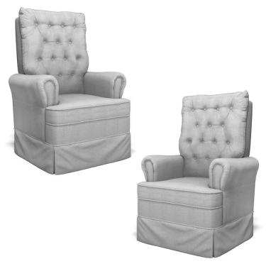 Imagem de Kit 02 Poltronas De Amamentação E Descanso Com Balanço Laís G05 Linho Cinza Escuro - Mpozenato