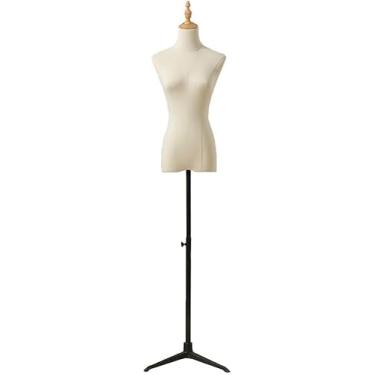 Imagem de CUTPOIY Suporte de manequim de tronco, manequins femininos meio corpo manequim torso feminino com suporte de base de tripé, exibição de roupas falsas de alfaiates femininos para Fash (preto médio)