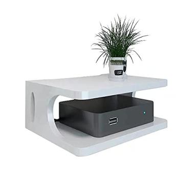 Imagem de CUTPOIY Prateleiras flutuantes para armazenamento de DVD, suporte de TV, componente para leitor de DVD, reprodutor de mídia, roteador, decodificador, mini PC, acessórios de TV (branco)