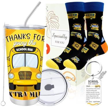 Imagem de Keluna Presentes de agradecimento ao motorista de ônibus - Conjunto de 3 peças de presentes de motorista de ônibus escolar, copo de aço inoxidável de 590 ml, meias de chaveiro, Thank You BusDrivers