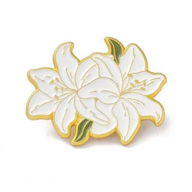 Imagem de DanLingJewelry 10 peças broches esmaltados de flor de lírio branco elegante planta floral alfinetes de lapela emblemas para banquete de casamento roupas bolsas chapéus mochila artesanato decoração