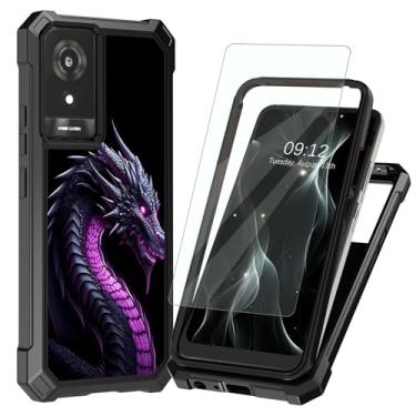 Imagem de BREIDMKFM Capa para celular TCL K24 com protetor de tela, para TCL 50 LE capa de telefone proteção de camada dupla PC rígido TPU macio bumper à prova de choque capa resistente para K23, dragão roxo