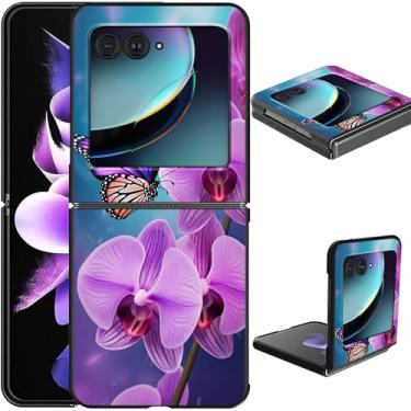 Imagem de GFRGTFHYT Capa de celular para Motorola Moto Razr 2024/50 - Capa flip fina e leve em policarbonato com design de borboleta de flores roxas - Capa protetora feminina à prova de choque