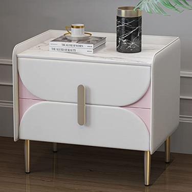 Imagem de Mesa de cabeceira inteligente moderna para quarto, carregamento sem fio, com luz LED de indução e 2 gavetas de armazenamento para móveis de quarto/escritório, armário de armazenamento de couro F