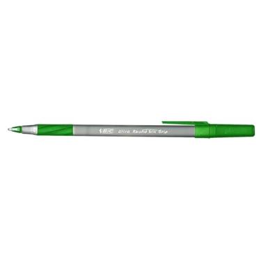 Imagem de Canetas esferográficas BIC redondas Stic Grip Xtra-Comfort, ponta média, 1,2 mm, barril transparente, tinta verde, pacote com 12
