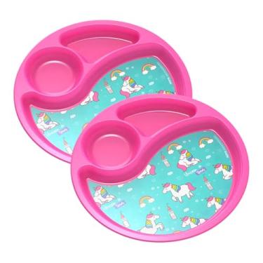 Imagem de Kit 2 Pratinho Com Divisória Infantil Introdução Refeição Para Bebê Criança Decorado Menino Menina (Unicórnio)
