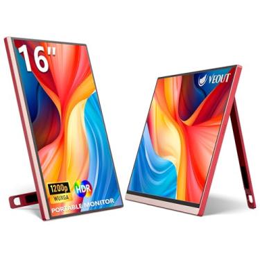 Imagem de Veout Monitor portátil de 16 polegadas, monitor de laptop IPS 1920 x 1200p com USB-C, monitor de jogos HDMI Freesync com suporte, disponível em quatro cores, ultrafino de 0,8 cm para viagens e uso no
