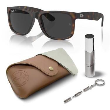 Imagem de Ray-Ban RB4165 JUSTIN CLASSIC Óculos de sol quadrados para homens e mulheres com kit oficial de óculos RAYBAN, Armação Havana | Lente cinza escuro, 55 mm