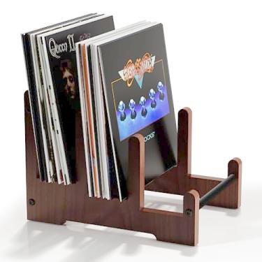 Imagem de ZUJJAFY Porta-discos de vinil 60 LPs, prateleira de armazenamento de álbum de 3 camadas para exibição de discos de vinil, organizador de estilo retrô para revistas, livros, arquivos (montagem rápida