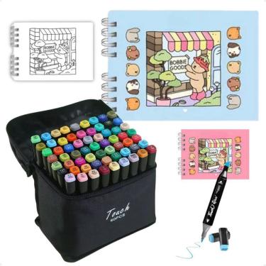 Imagem de Kit Caderno + Canetinhas Bobbie Goods Ponta Dupla 60 - Rosa