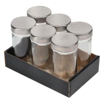 Imagem de Kit Porta Temperos com 6 Potes Vidro Tampa Inox 80 ML