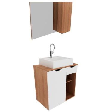 Imagem de Conjunto Para Banheiro Com Cuba E Espelho Bn2 Amendoa Branco