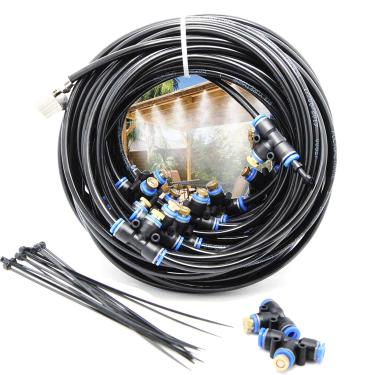 Imagem de Kit de sistema de resfriamento de névoa iRuiZhe 59FT(18M) Misting Line DIY Outdoor Mist Cooling Kit + 21 bocais de latão Sistema de irrigação de vapor de jardim para gramado pátio jardim estufa