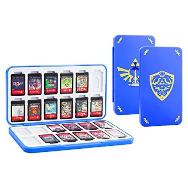 Imagem de GLDRAM Capa Para Nintendo Switch/Lite/Oled, Com Revestimento Macio, 24 Compartimentos Cartões E Micro Sd, Fecho Magnético Zelda - Azul