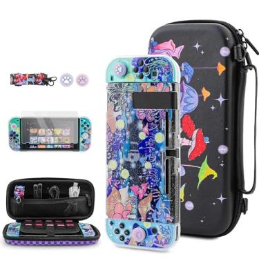 Imagem de FUNDIARY Estojo De Transporte Preto Para Nintendo Switch, Conjunto Acessórios Fofos Em Formato Cogumelo Console Switch Com Bolsa Viagem, Capa Protetora Acoplável, Protetor Tela, Alça Ombro E 2 Prote