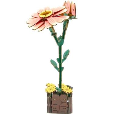 Imagem de Quebra-cabeça de madeira 3D para adultos DIY margarida flores de madeira com vaso kit de montagem artesanato para construir, coleção botânica 3-D/presente de aniversário/decoração de casa (99 peças)