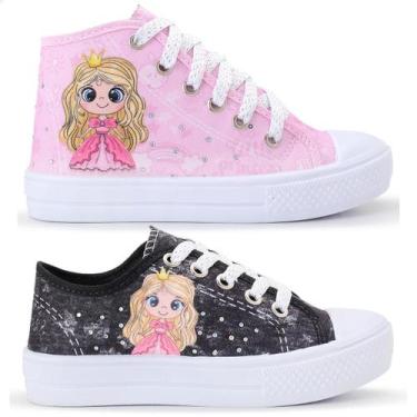 Imagem de Kit Combo 2 Pares Tênis Princesa Feminino Botinha e Cano Baixo - LUKYS
