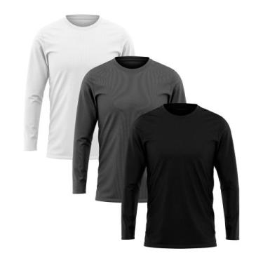 Imagem de Kit 3 Camisetas Masculina Manga Longa Algodão Premium - Basic Fashion,