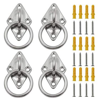 Imagem de Eilumduo 4 peças M5 Diamond Pad Eye Plate com gancho de anel, ganchos de teto, suporte de montagem na parede, suporte de âncora de aço inoxidável resistente para balanços de ioga, redes de balanço/equipamento de barco/tiras de treinamento de suspensão