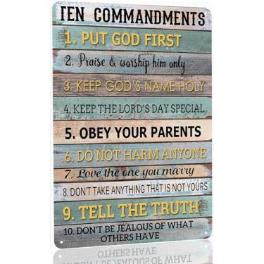 Imagem de OJINDAXIN Placa De Lata Metal Dos Dez Mandamentos, Decoração Parede Com Arte Pôster 8X12 Polegadas