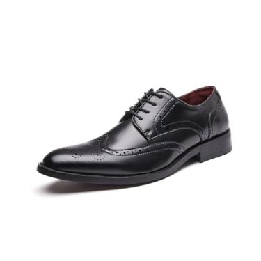 Imagem de Sapato social masculino estilo britânico Brogue Oxford sapato social bico fino formal para negócios, Preto, 39