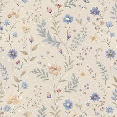 Imagem de Papel de parede floral Peel and Stick Boho 43 cm × 993 cm papel de parede decorativo moderno autoadesivo removível para quarto e banheiro papel de contato bege