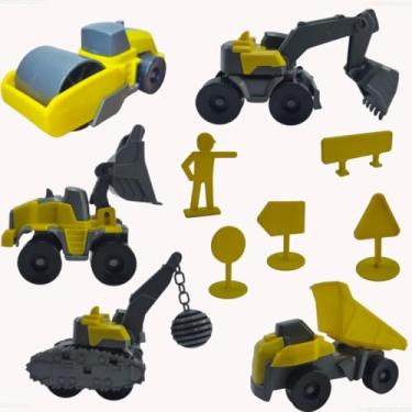 Imagem de Kit Brinquedo Caminhão Construção Kit Obra Completa 5 Caminhões 7 Acessórios brinquedo Educativo de construção civil caminhões com acessórios para crianças Brinquedo Educativo - Luiggi Presentes®