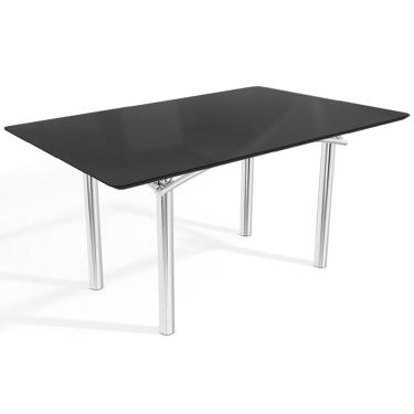 Imagem de Mesa de Sala Jantar Elba Tampo Madeirado c/ Vidro 160cm Cromada/Preto - Kappesberg