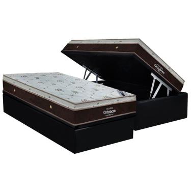 Imagem de Cama Box Baú Solteiro: Colchão Molas SuperPocket Ensacadas Ortobom Sleep King + Base CRC Suede Black (88x188)