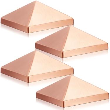 Imagem de Blulu 4 peças 10.2 cm x 10.2 cm (real 8.9 cm x 3.5'') Cobre sólido pirâmide Post Cap Cerca Pirâmide Decking Caps para Verdadeiro/Real Metal Madeira Cedro Cerca Deck Corredores Caixa de Correio Postes
