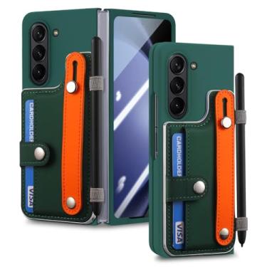 Imagem de POYUFRG Capa carteira para Samsung Galaxy Z Fold 7, capa de proteção de tela de vidro temperado de policarbonato fosco com suporte de cartão de couro, bronze, Z Fold 7