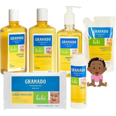 Imagem de Kit Granado Banho Bebê Completo Linha Tradicional com 6und Shampoo Condicionador Sabonete Liquido Talco e Lenços Umedecidos
