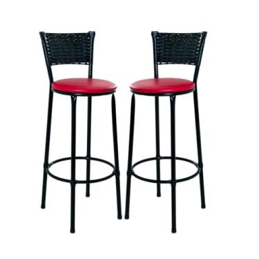 Imagem de BANQUETA ALTA PARA BALCÃO DE COZINHA AREA GOURMET PRETO ASSENTO VERMELHO(VERMELHO,2 UNID)