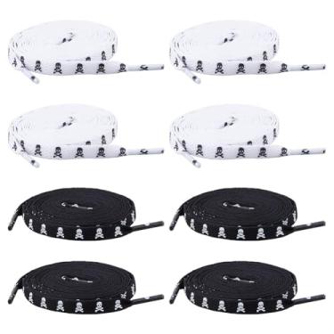 Imagem de SUPERFINDINGS 4 pares 2 cores de cadarços estampados planos de substituição legal cadarços atléticos de poliéster com estampa de caveira para sapatos esportivos botas tênis patins, comprimento: 120 cm