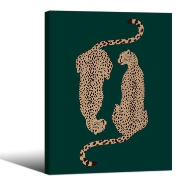 Imagem de Arte de parede em tela Cheetah Retro Green Leopard 20x25cm emoldurada